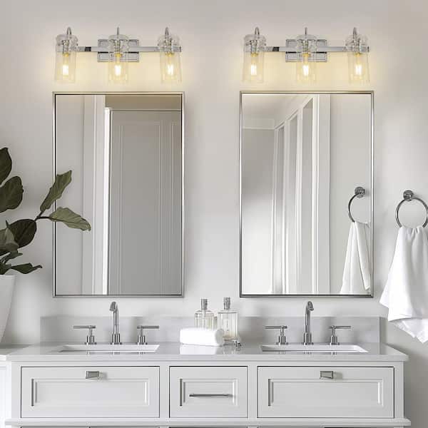 YANSUN 24 in. 3-Light Chrome Bathroom Vanity Light, Modern Clear