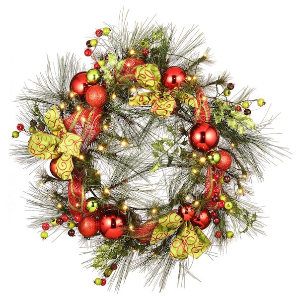 National Tree Company 30 in. Artificial Christmas Wreath with 50-Battery Operated LED Lights