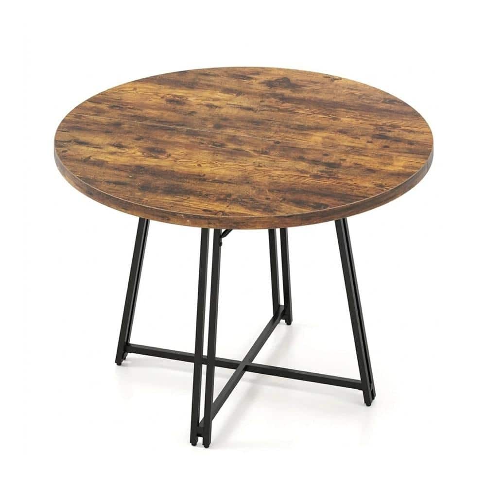 47 Inch Dining Table for 4-6 People Round Kitchen Table with Cross Base-Rustic Brown price history on PriceWatchPro