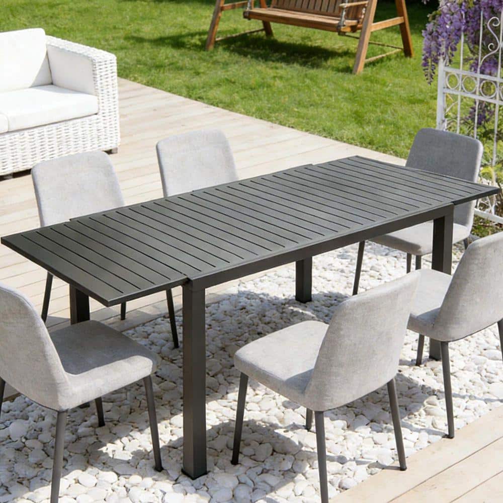 Black Rectangular Aluminum Outdoor Dining Table with Extension