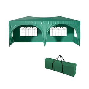 10 ft. x 20 ft. Outdoor Steel Event/Party Folding Tent Canopy and Gazebo with 6 Removable Sidewalls in Green