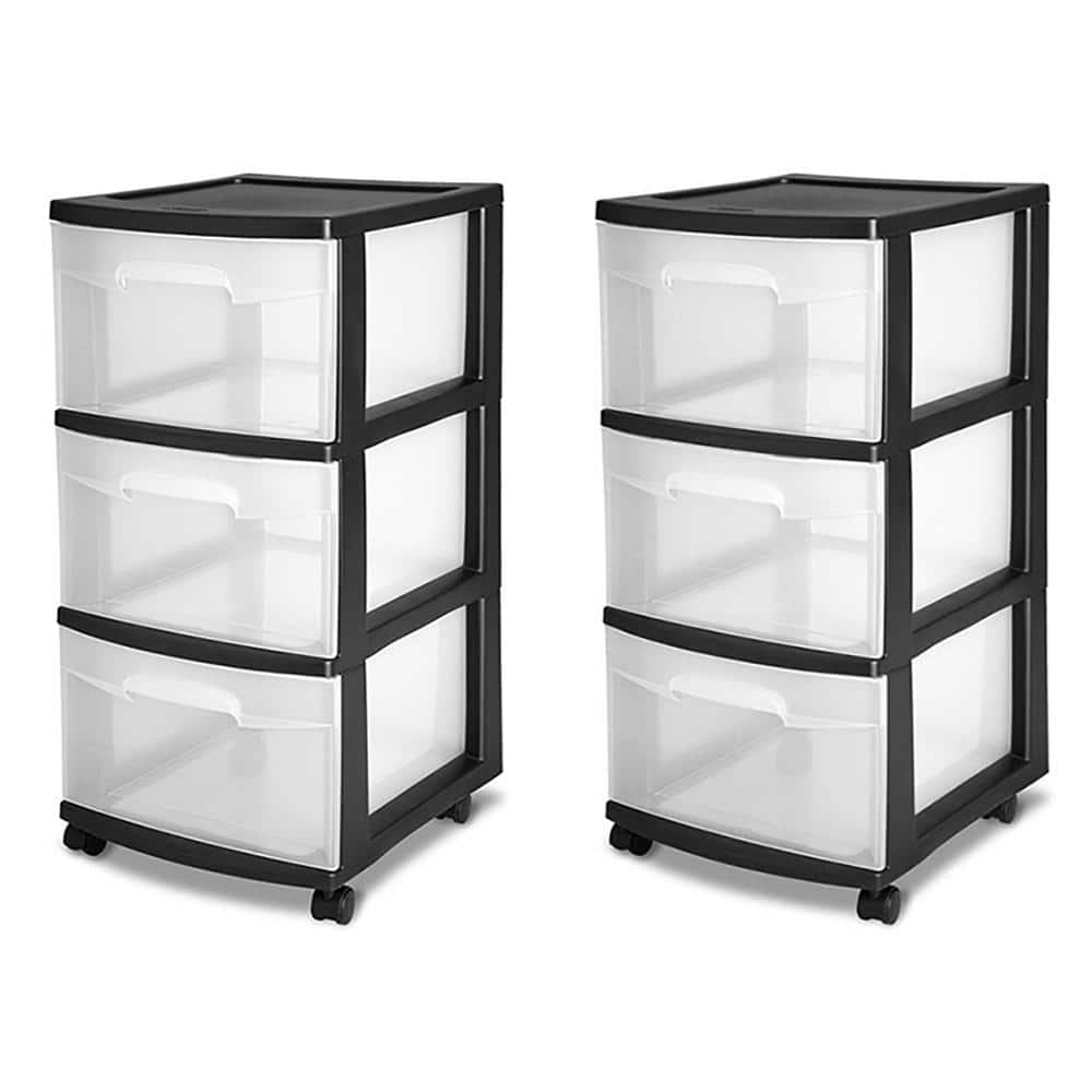 Sterilite 28309002k 3-Drawer Rolling Organizer Storage Cart, Black (2 Pack)