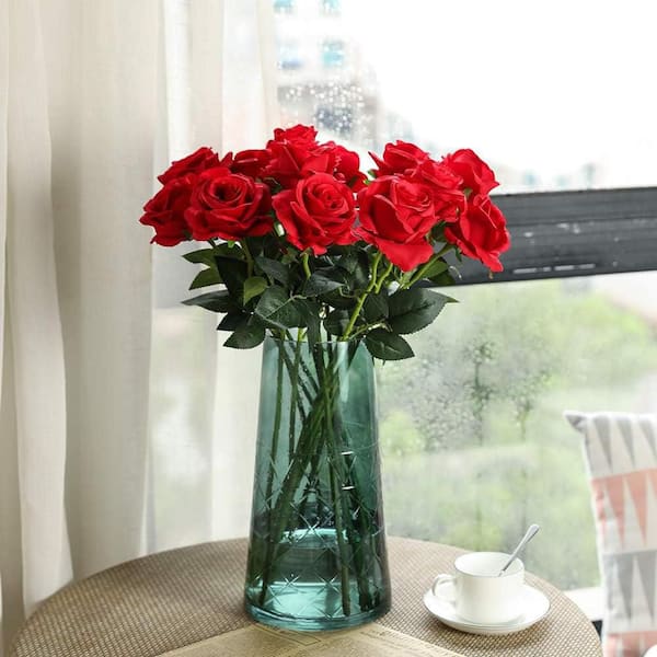 19.5 in. Red Indoor Artificial Rose Flower(Set of 20)
