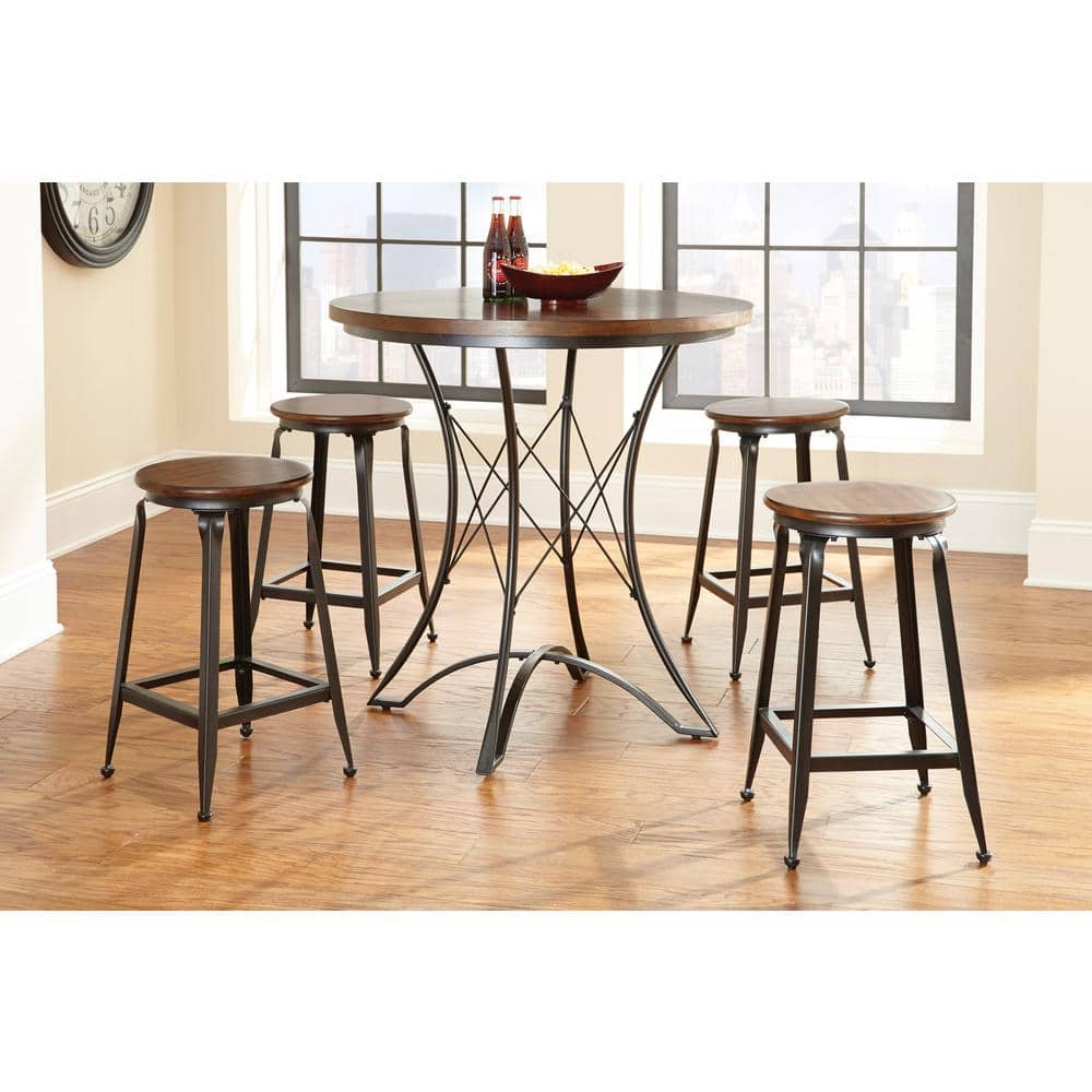 Set of 2 Industrial Birch & Metal 24" Brown Counter Stools