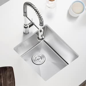 15 in. Undermount Nano Single Bowl Stainless Steel Handmade Kitchen Bar/Prep Sink with Drain Assembly Strainer