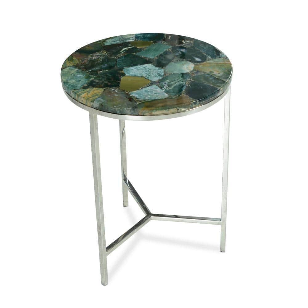 Foster Emerald Jasper Stone and Chrome Round Occasional Table