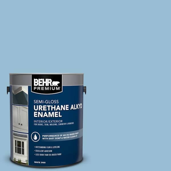 BEHR PREMIUM 1 gal. #PPU14-11 Gentle Sky Urethane Alkyd Semi-Gloss Enamel Interior/Exterior Paint