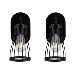 1-Light Wire Cage Wall Sconces Caged Industrial Wall Lamp with Edison E26 Base (Set of 2)