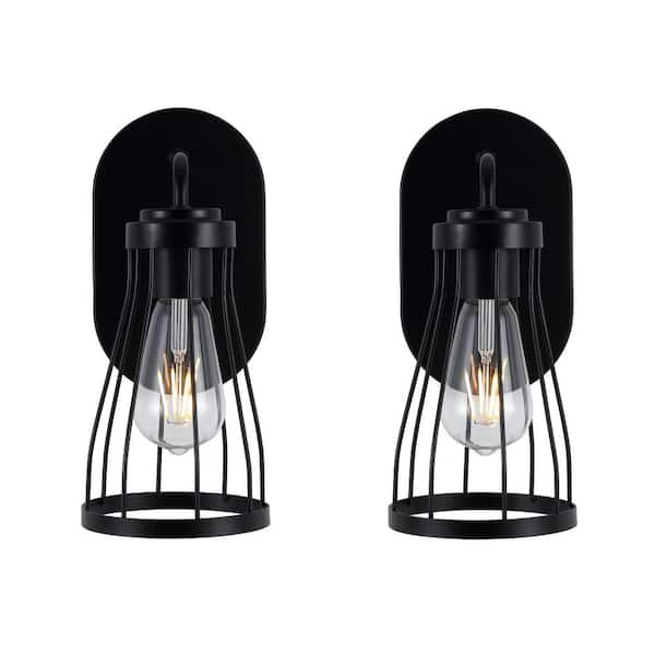WINGBO 1-Light Wire Cage Wall Sconces Caged Industrial Wall Lamp with Edison E26 Base (Set of 2)