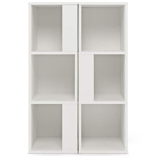 Costway 13 in. Wide x 39.5 in. H White 2 Pieces 3-tier Wood Bookshelf Display Storage Rack for Small S paces