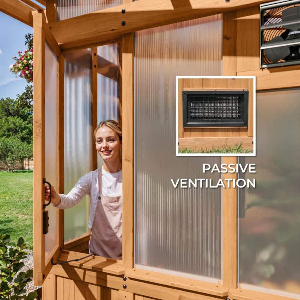 Poppy 9'x6' Cedar Wood and Polycarbonate Greenhouse Kit with PowerPort