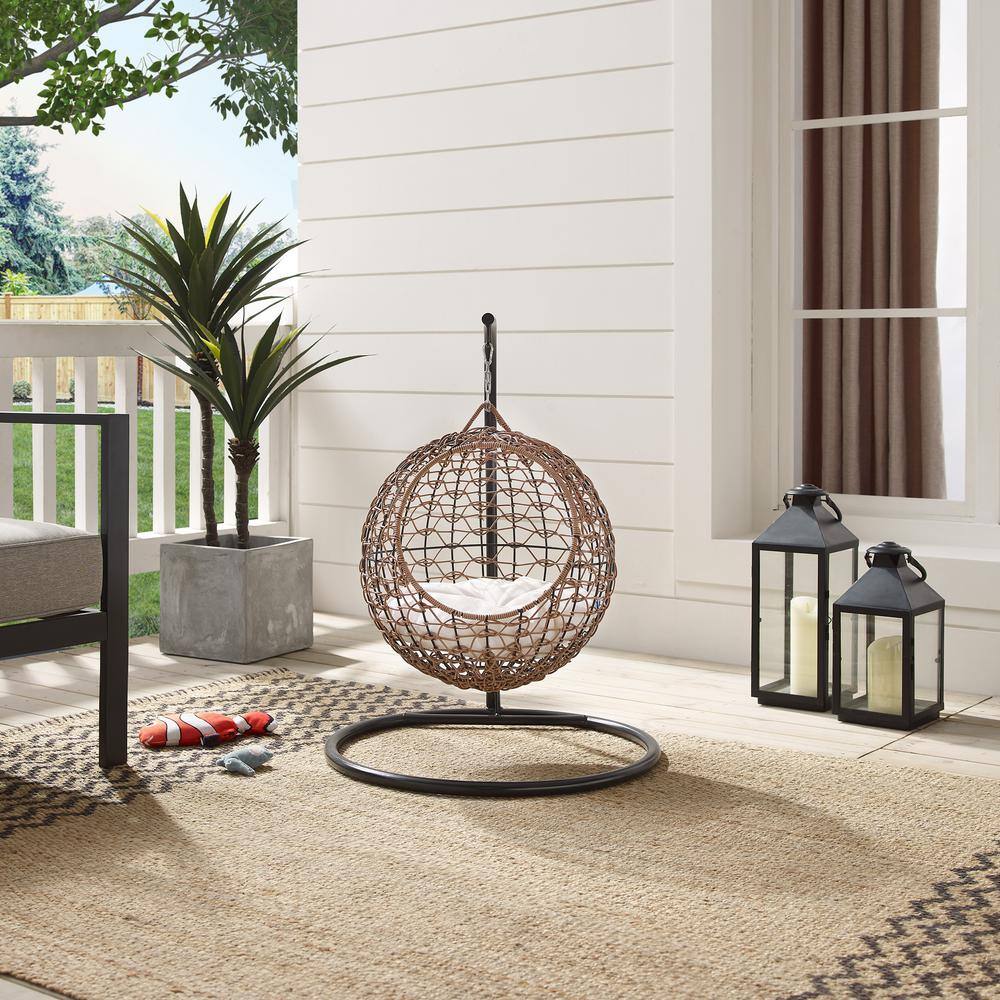 Medium Brown Rattan Hanging Egg Cat Condo with Cotton Cushion