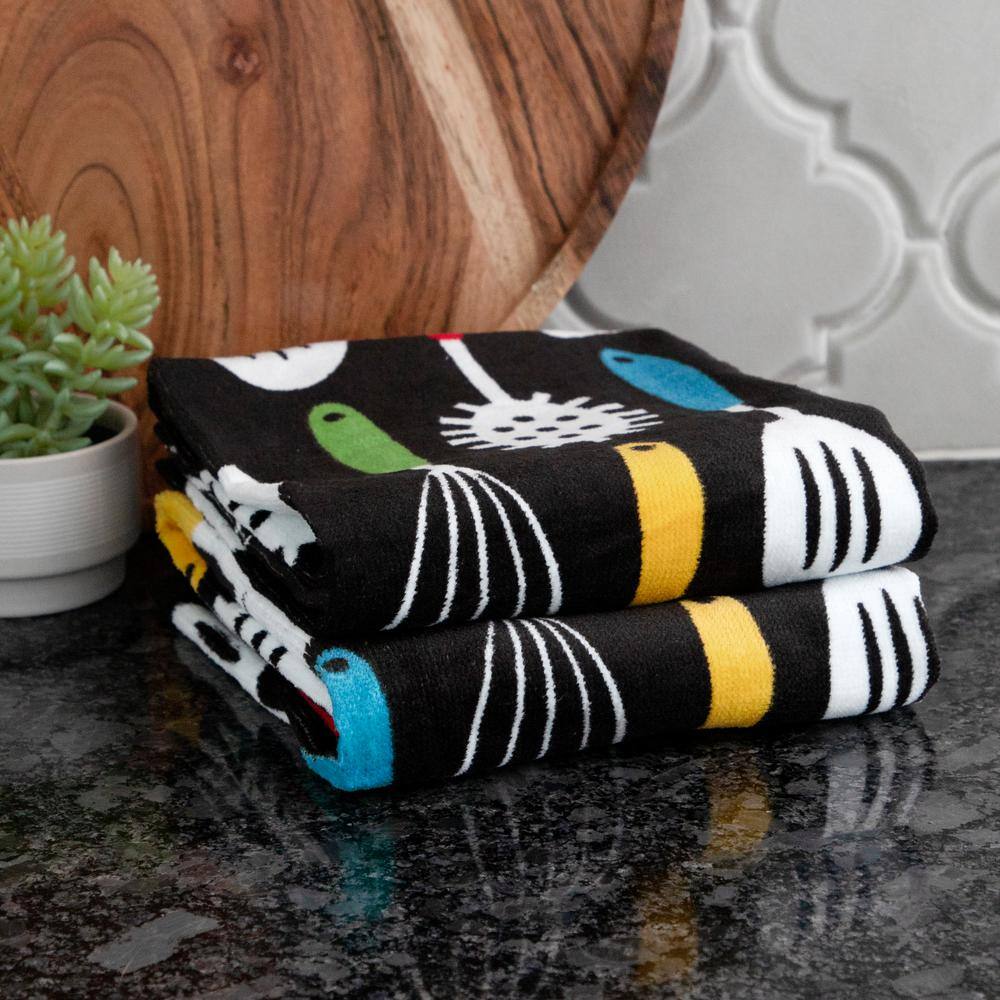 T-fal Print Fiber Reactive Kitchen Towel, Two Pack, Utensils