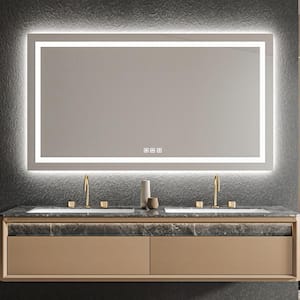 72 in. W x 40 in. H Rectangular Frameless Wall Bathroom Vanity Mirror with Backlit and Front Light