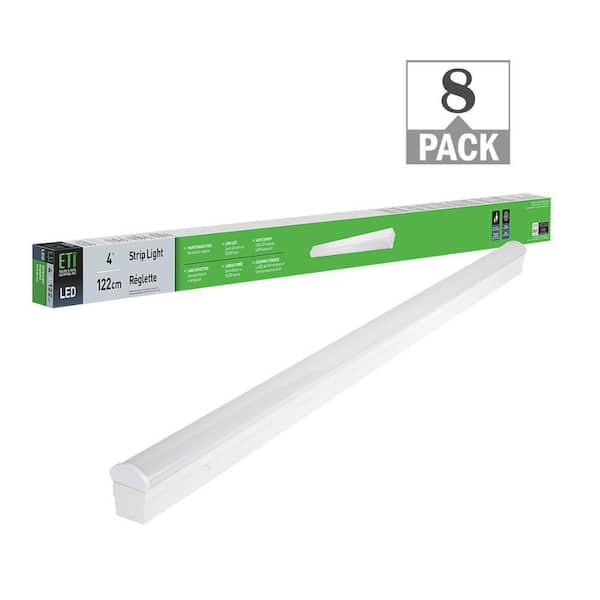 8-Pack 4 ft. 34-Watt Integrated LED White Strip Light Fixture Bright White 4000K 3600 Lumens 120V-277V Direct Wire