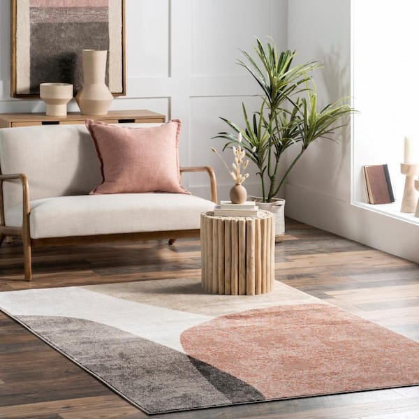 Emelia Abstract Circles Beige 5 ft. x 8 ft. Mid-Century Modern Area Rug