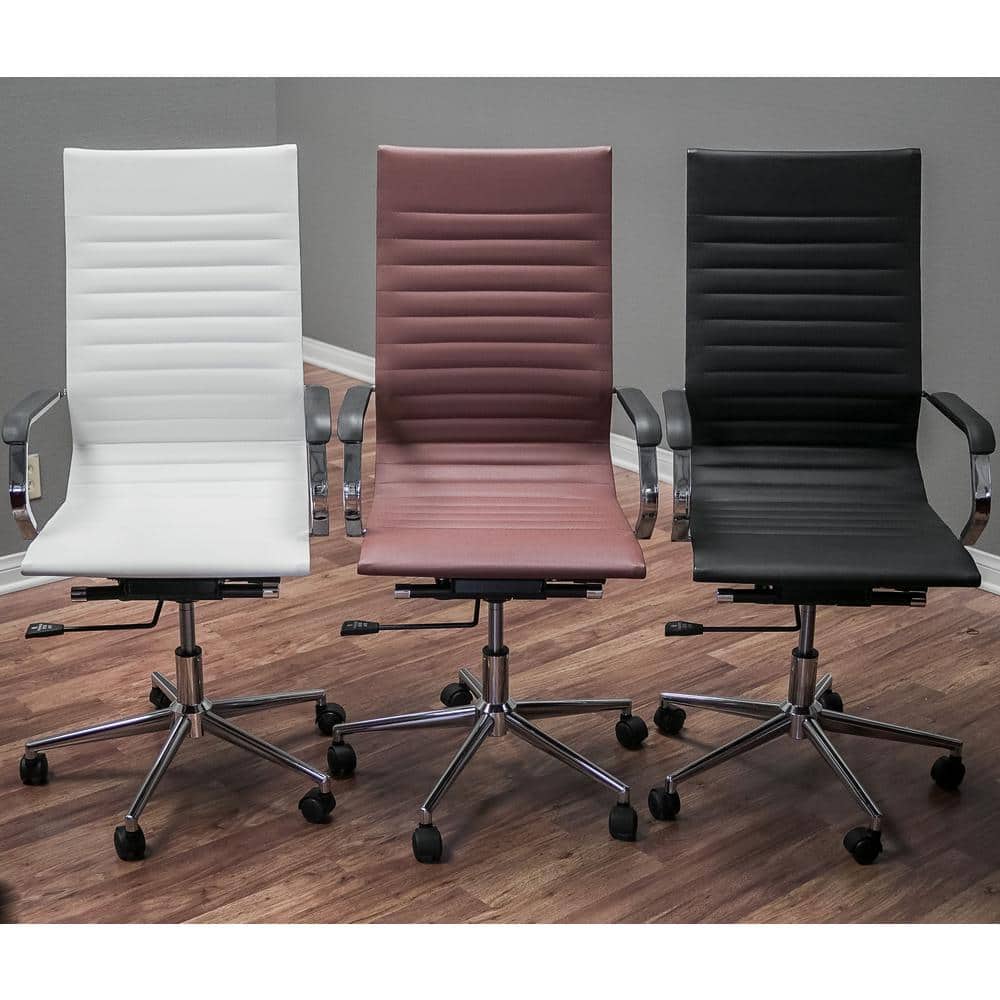 Brown High Back Leather and Metal Swivel Office Chairs, Set of 2