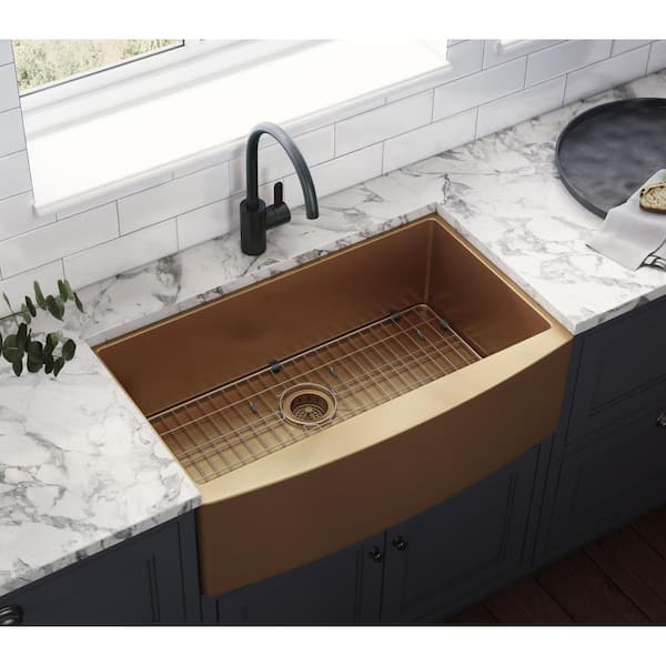 Single Bowl Kitchen Sink In Copper Tone, Bronze Farmhouse Sink