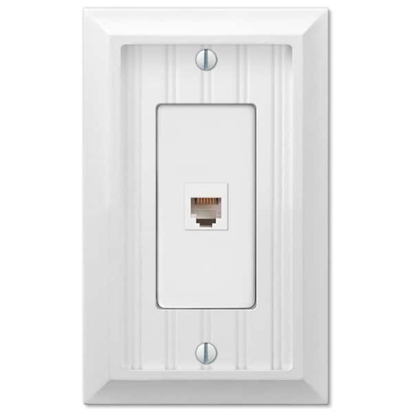 Cottage 1-Gang White Phone Jack BMC Wood Wall Plate