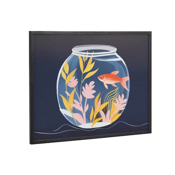 Kate and Laurel Gallery Pet Goldfish Cute Botanicals Fish Tank by The Creative Bunch Studio Black Framed Art Print 20 in. x 16 in.