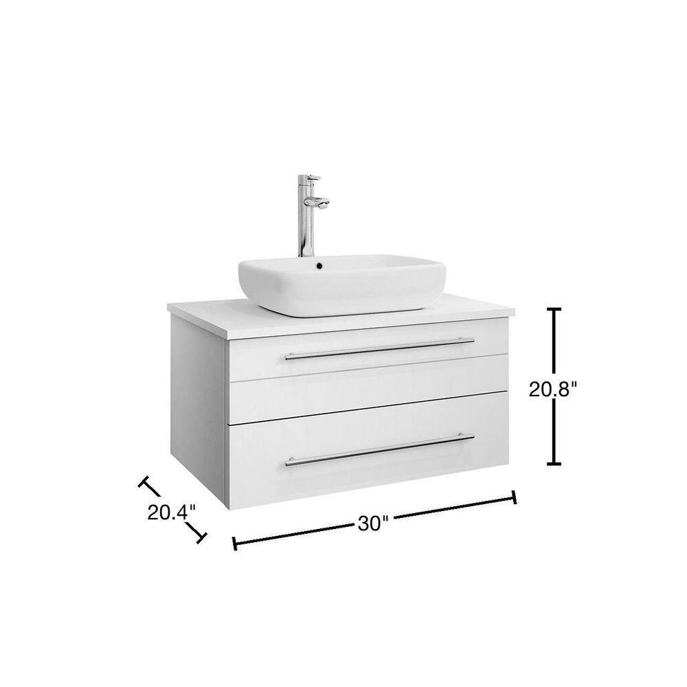Lucera 30'' White Quartz Stone Wall-Mount Vanity