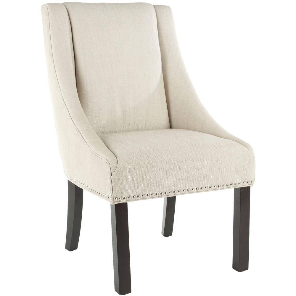 Morris Beige Linen Upholstered Dining Chairs with Birch Legs, Set of 2