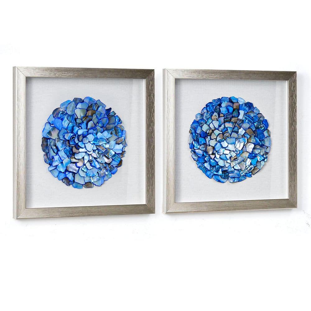Blue 3D Seashell Mosaic Coastal Beach Wall Art, 2-Piece Set with Champagne Frame 11.75 in x 11.75 in. price history on PriceWatchPro