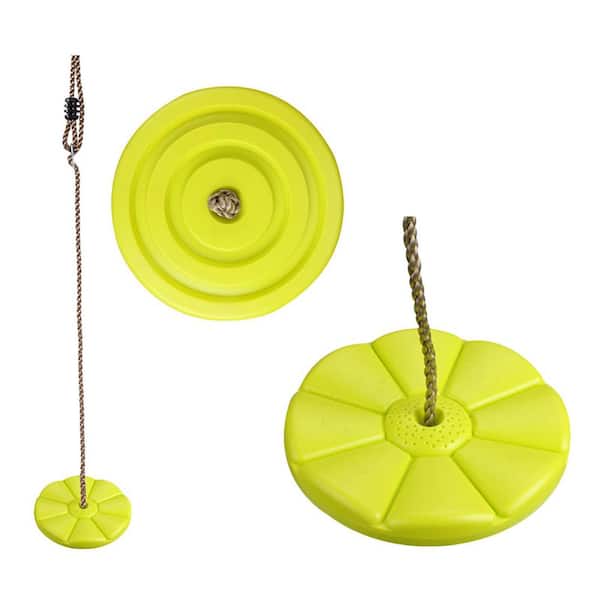 Outdoor Swing 11 in. Diameter Yellow Rope Swing with Adjustable Rope Trapeze Bar for Kids and 220lbs Adults