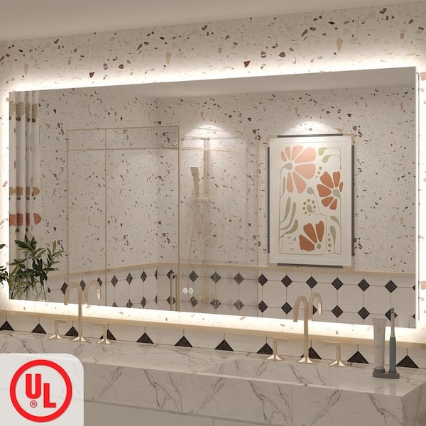 72in. W x 36in. H Rectangular Frameless UL Certified LED Backlited Anti-Fog Tempered Glass Wall Bathroom Vanity Mirror