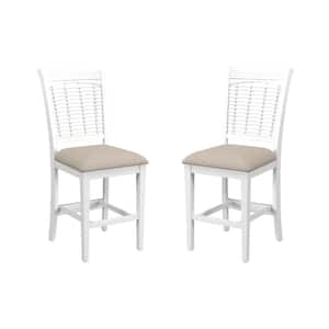 Bayberry 42.5 in. White High Back Wood24.75 in. Bar Stool with Beige Fabric