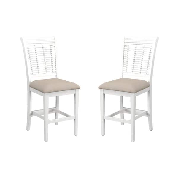 Hillsdale Furniture Bayberry 42.5 in. White High Back Wood24.75 in. Bar Stool with Beige Fabric