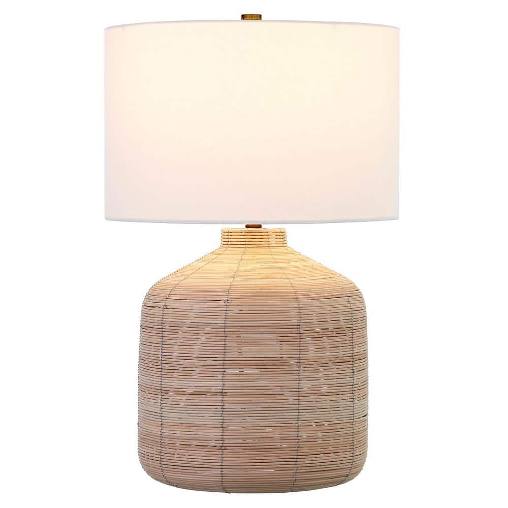 Oversized Natural Rattan Table Lamp with White Drum Shade