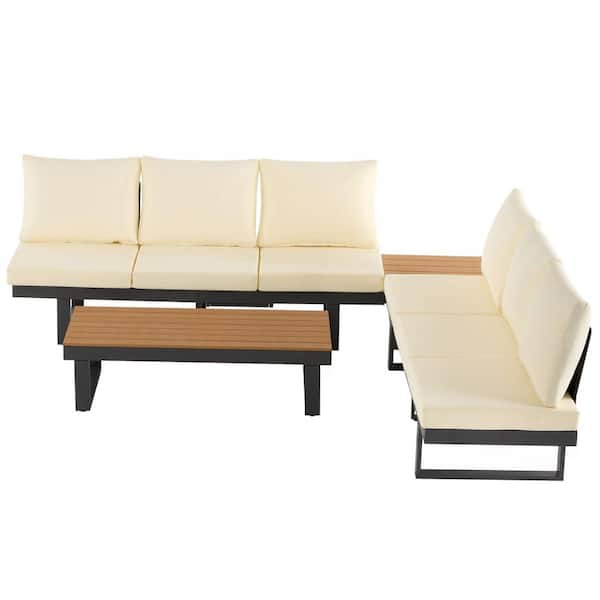 Rattan Wicker Patio Conversation Set with Adjustable Reclining Seat and Beige Cushion for Backyard, Poolside and Balcony