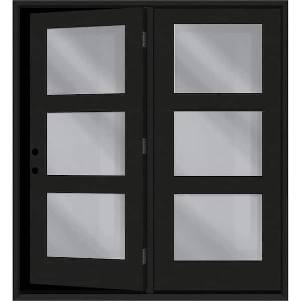 Steves & Sons Regency 72 in. x 80 in. Modern 3L Equal ClearGlass Onyx RH Center-Hinged Stained Fiberglass Retro Patio Door w/6"Jamb