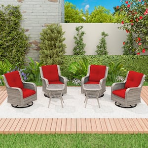 Gray 6-Piece Rattan Wicker Patio Conversation Set with Red Cushions Garden Lawn