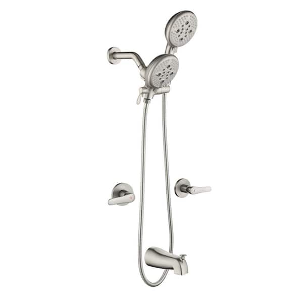 PERLIRIA INC Double Handle 7-Spray Tub and Shower Faucet Trim Kit 1.8 GPM with High Pressure in. Brushed Nickel Valve Included
