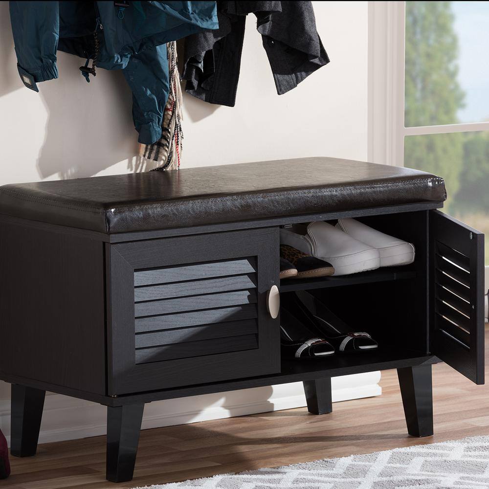 Espresso Modern Entryway Bench with Cushioned Seat and Shoe Storage