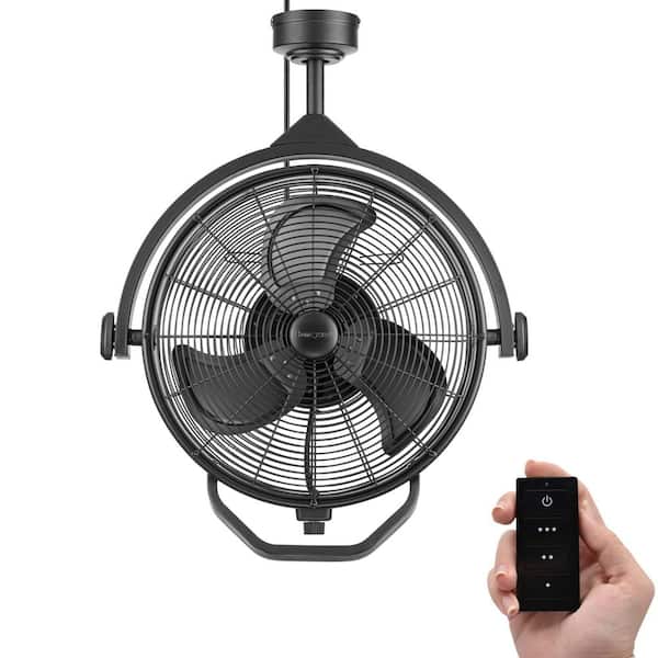 18 in. Indoor/Outdoor Patio Matte Black Cage Ceiling Mounted Fan with Remote