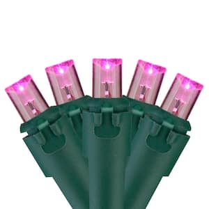 1 in. Pinkish-Purple LED Wide Angle Christmas Lights with Green Wire (Set of 60)