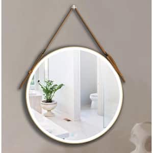 28 in. W x 28 in. H Round Framed Wall Mounted Bathroom Vanity Mirror with Lights Smart 3 Lights Dimmable in Gold