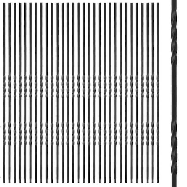 S09 44 x 0.5 Wrought Iron Double Twist Balusters (Set of 30) Decorative Metal Spindles, Decks Stair Railing Satin Black