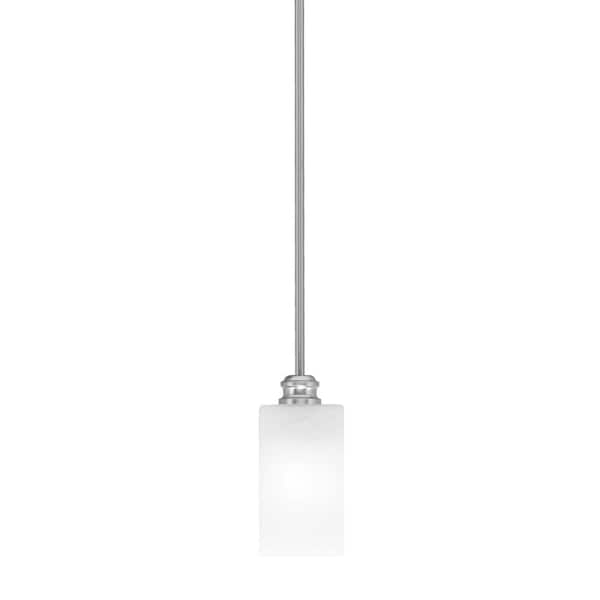 Unbranded Albany 60-Watt 1-Light Brushed Nickel Pendant Mini Pendant Light Square White Marble Glass and Light Bulb Not Included