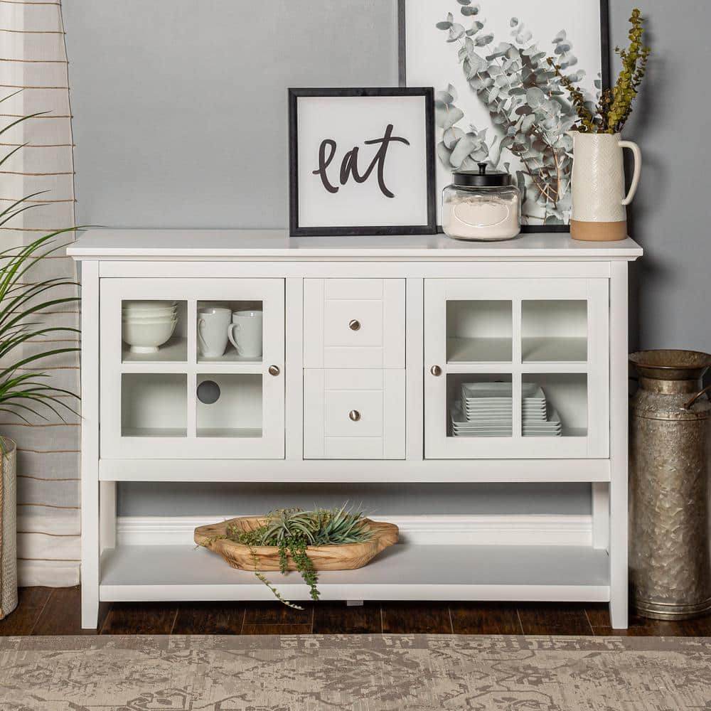 White 52" MDF and Glass TV Stand with Storage