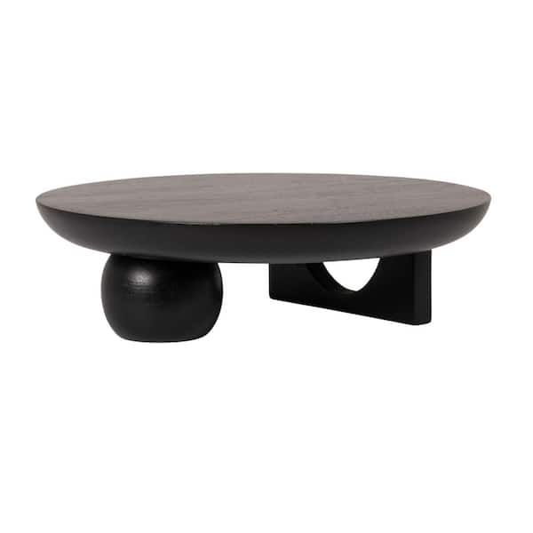 11 in. W x 3.3 in. H x 11 in. D Round Black Mango Wood Serving Tray with Abstract Shaped Feet