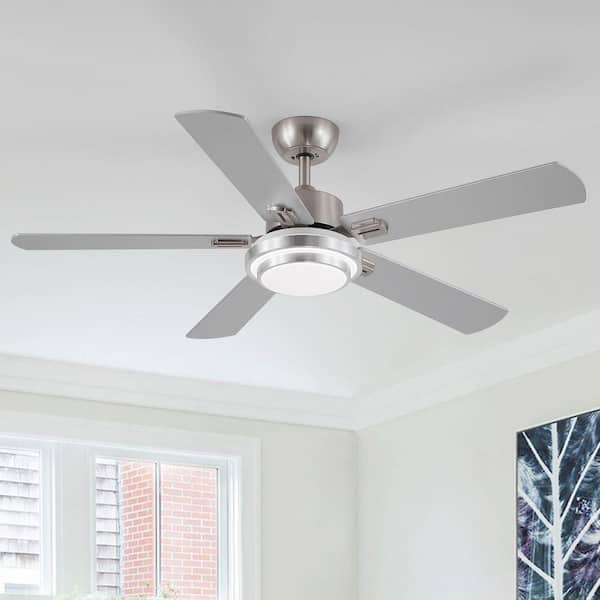 Gabriel 52 in. Indoor Modern Downrod Mounted Brushed NickelCeiling Fans with LED Lights, Remote Control Included
