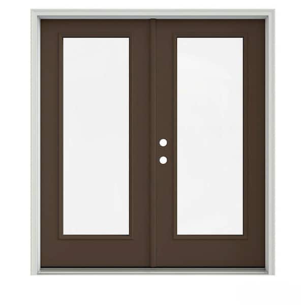 JELD-WEN 72 in. x 80 in. Dark Chocolate Painted Steel Right-Hand Inswing Full Lite Glass Stationary/Active Patio Door