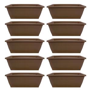 12 in. Chocolate Outdoor Plastic Deck Flower Plant Box (10-Pack)