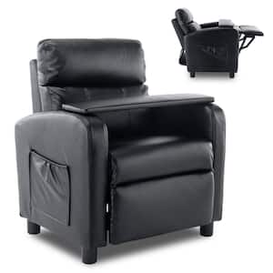 Black Kids Small Recliner for Children's With Portable Table Board Side Pocket and Non-Slip Footstool