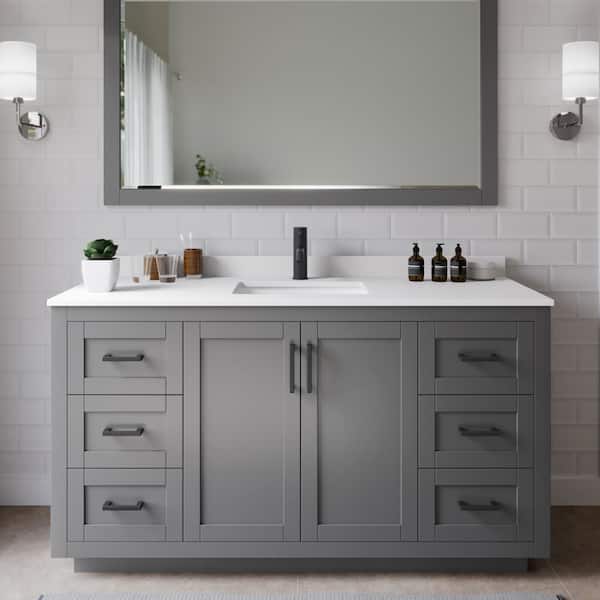 Wyndham Collection Miranda 60 in. W Single Bath Vanity in Dark Gray with Cultured Marble Vanity Top in White with White Basin and Mirror