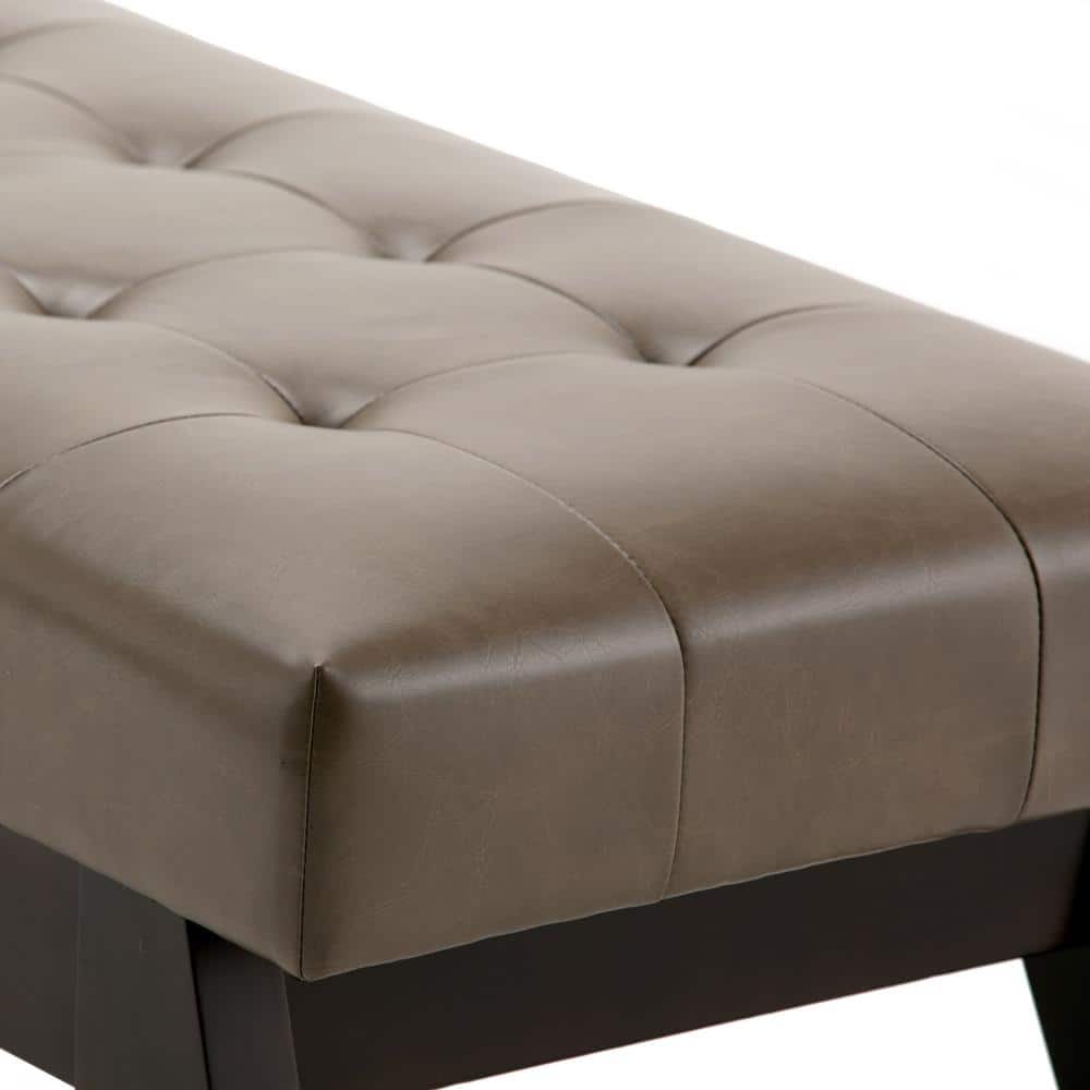 Draper 40" Taupe Faux Leather Tufted Ottoman Bench